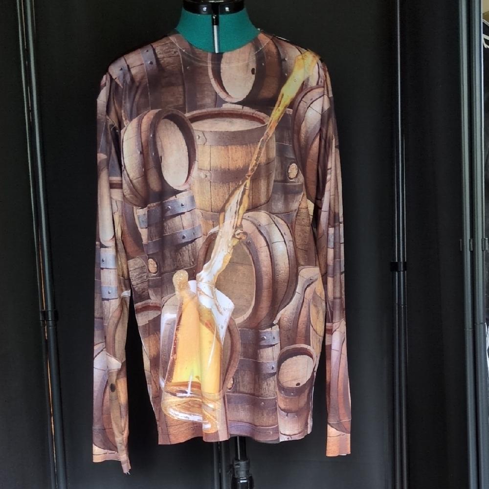 Brown Beer Keg Print Long Sleeve Tee